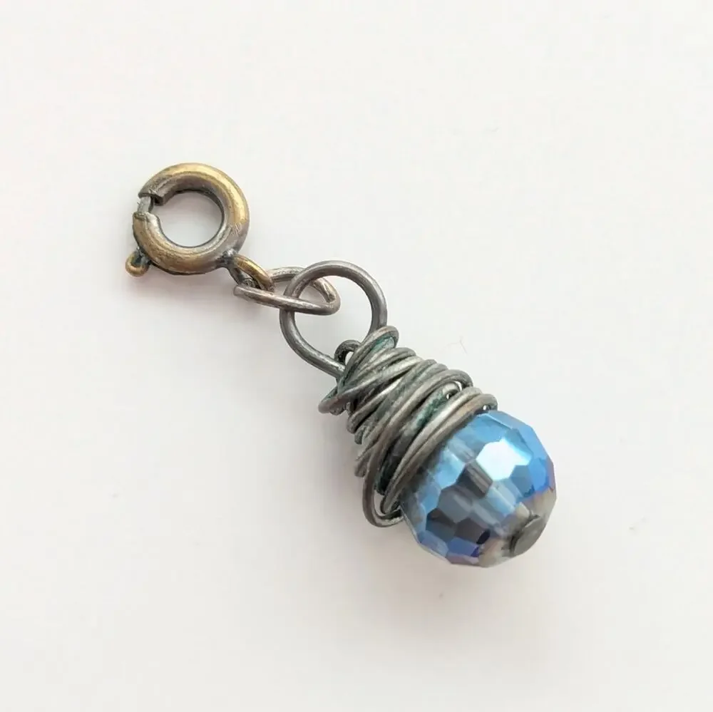 Artisan Made Wire Wrapped Faceted Sparkly Disco Ball Mini Pendant Bracelet Charm